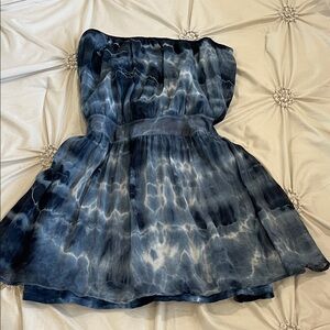Gypsy Blue 05  100% Silk Strapless Tye-Dye women's XS mini dress
Funky